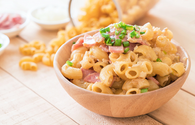 Макароны с ветчиной и сыром фото